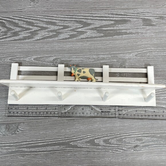 Vintage Peaches N Cream Cow Mug Rack Hook Shelf Modern Farmhouse Country Decor - Picture 7 of 10
